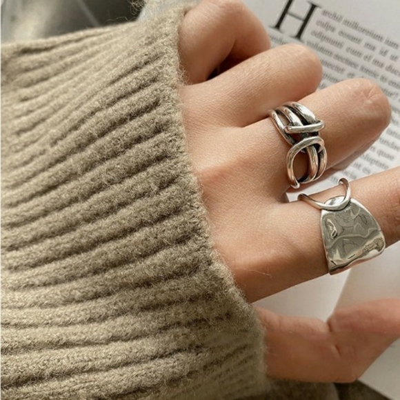 NEW Wide Abstract 925 Sterling Silver Half Spoon Ring - Picture 4 of 10